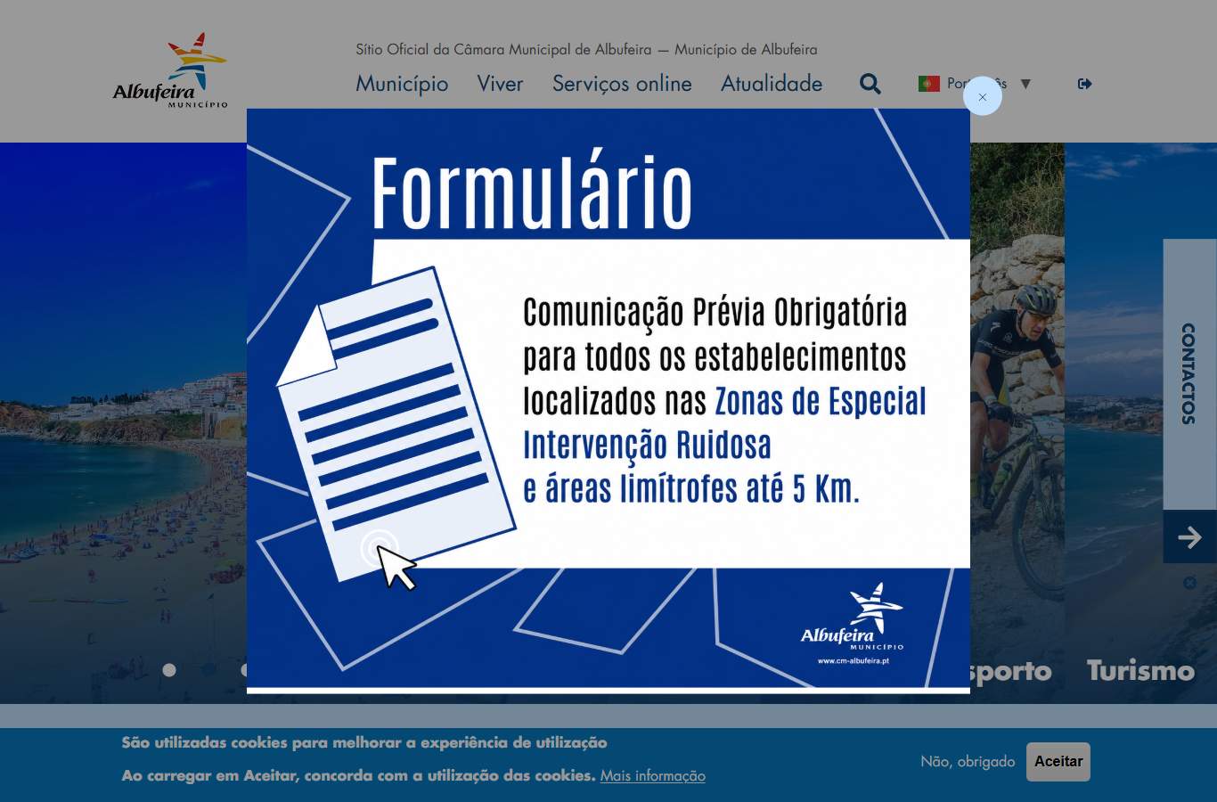 Página inicial de Albufeira no momento da medição