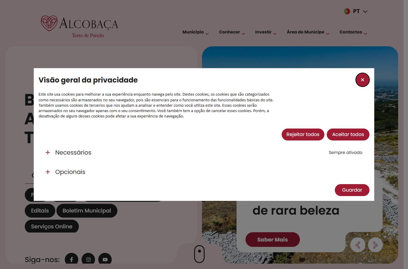 Página inicial de Alcobaça no momento da medição