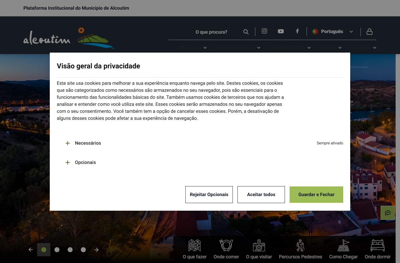 Página inicial de Alcoutim no momento da medição