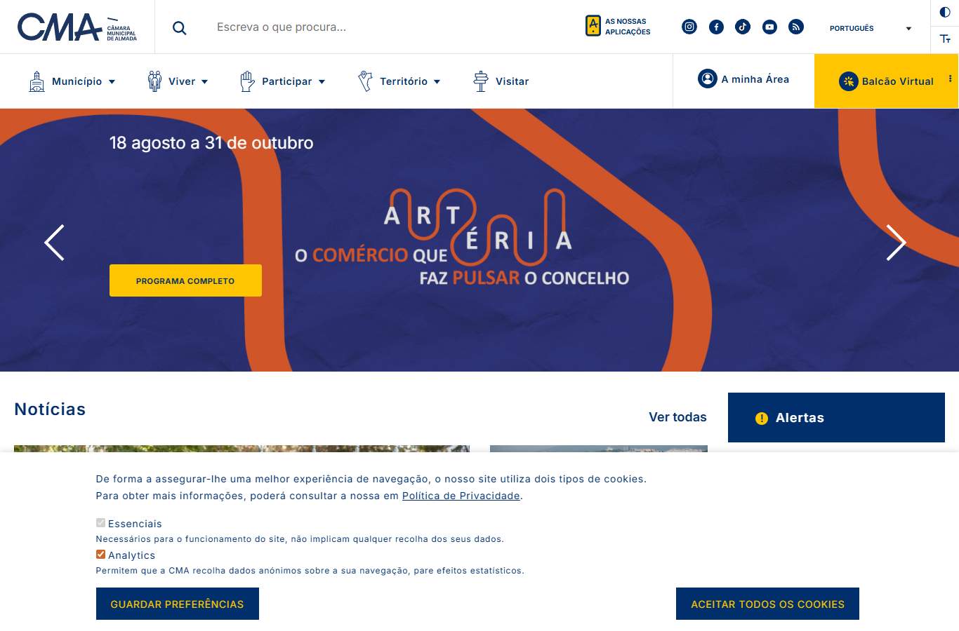 Página inicial de Almada no momento da medição