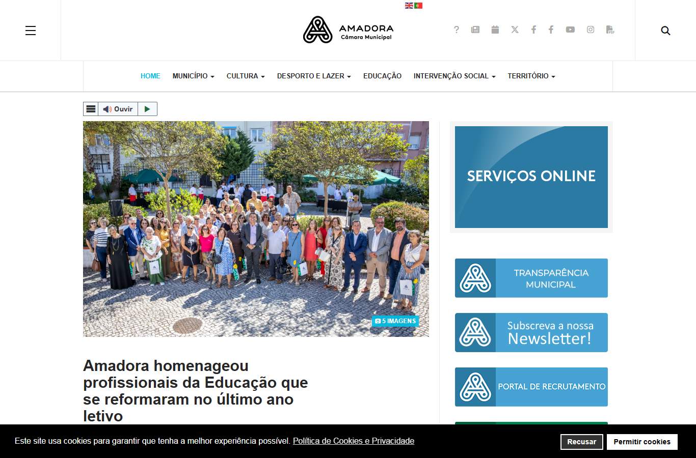 Página inicial de Amadora no momento da medição