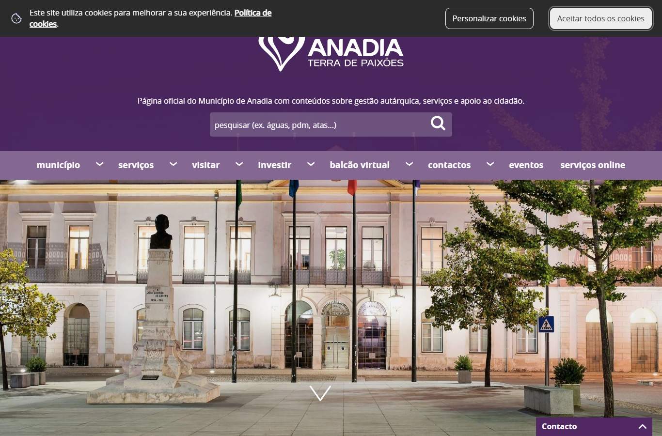 Página inicial de Anadia no momento da medição