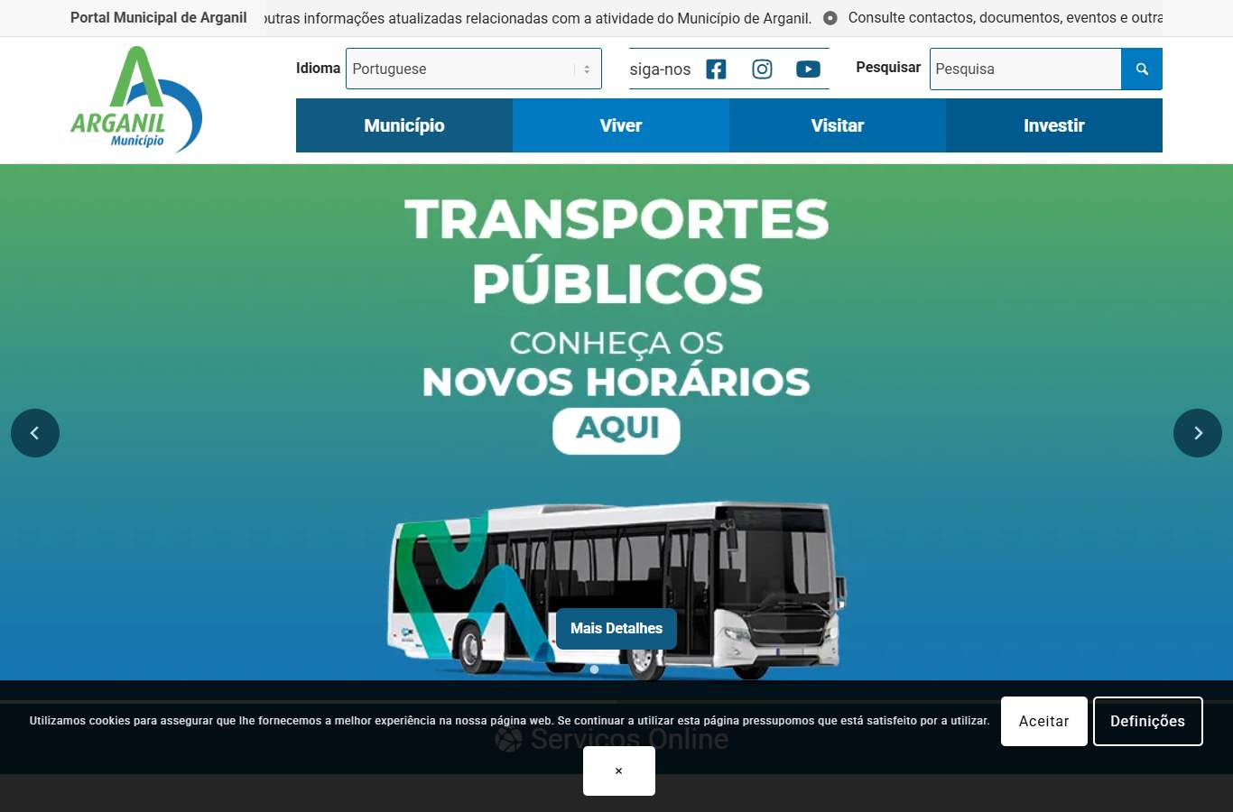 Página inicial de Arganil no momento da medição
