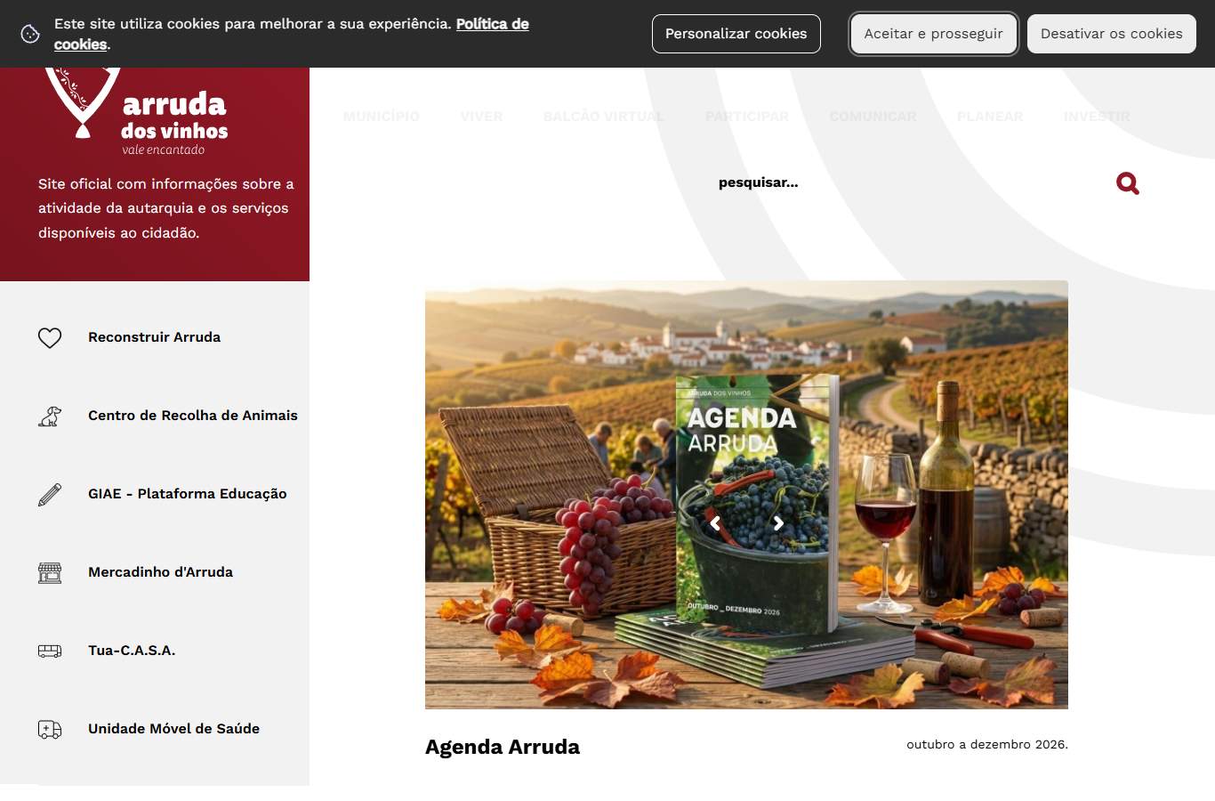 Página inicial de Arruda dos Vinhos no momento da medição