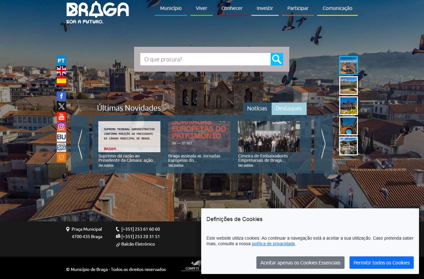 Página inicial de Braga no momento da medição
