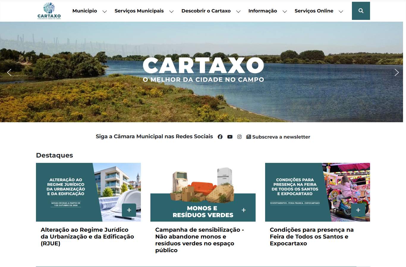 Página inicial de Cartaxo no momento da medição