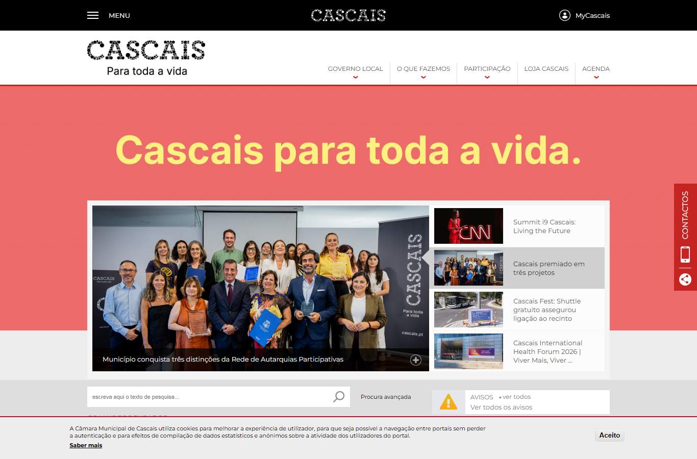 Página inicial de Cascais no momento da medição