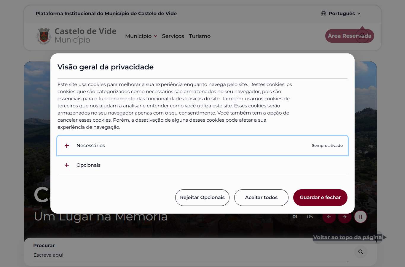 Página inicial de Castelo de Vide no momento da medição