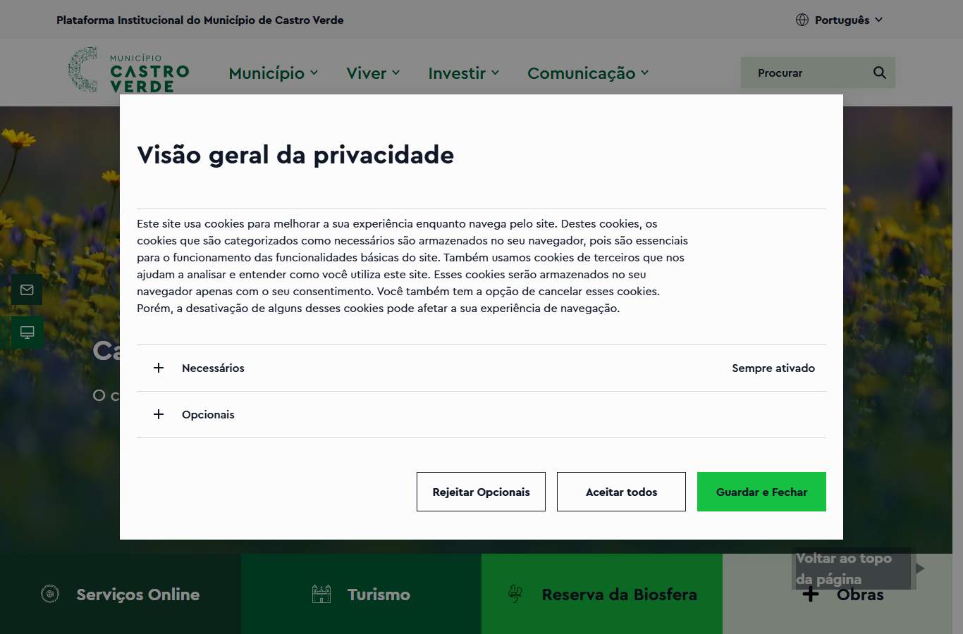 Página inicial de Castro Verde no momento da medição