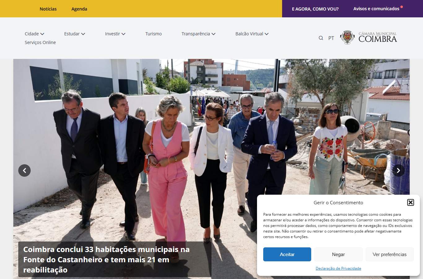 Página inicial de Coimbra no momento da medição