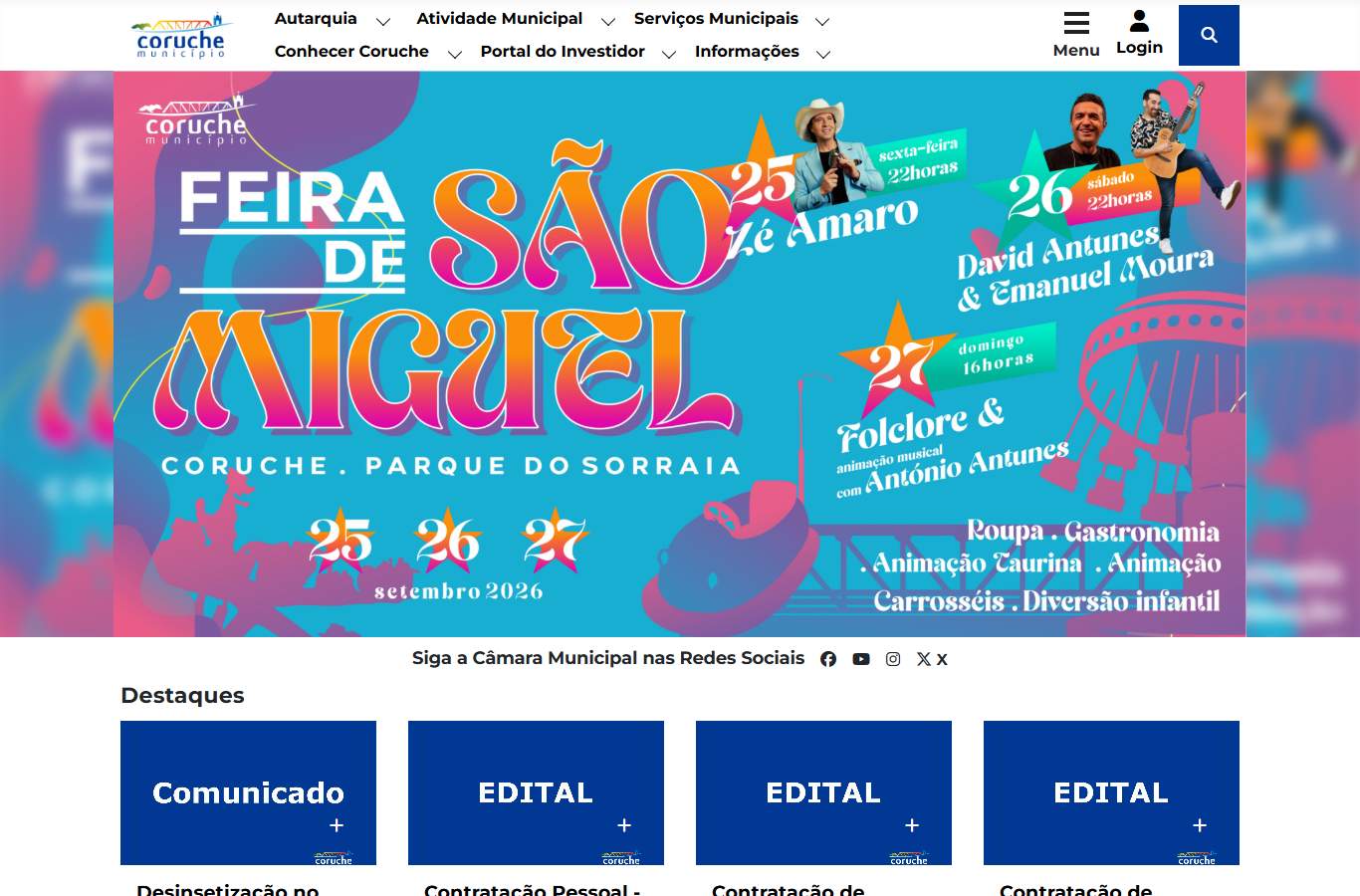Página inicial de Coruche no momento da medição