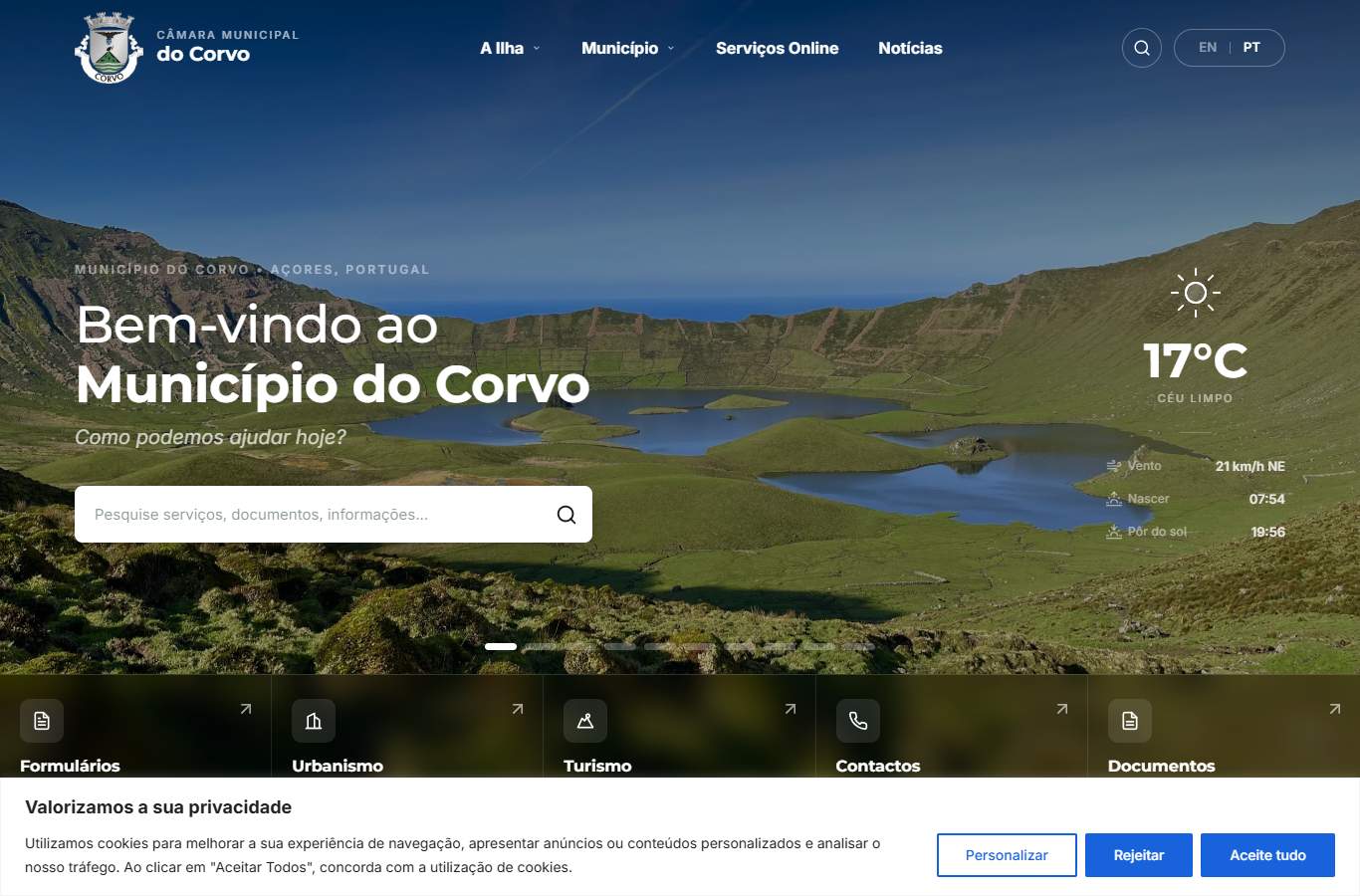 Página inicial de Corvo no momento da medição