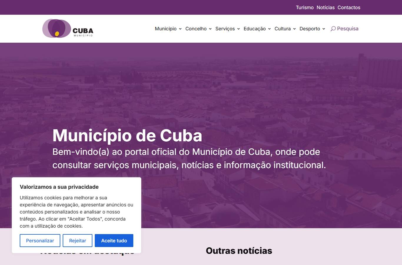 Página inicial de Cuba no momento da medição