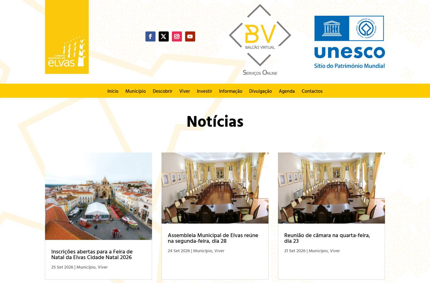 Página inicial de Elvas no momento da medição
