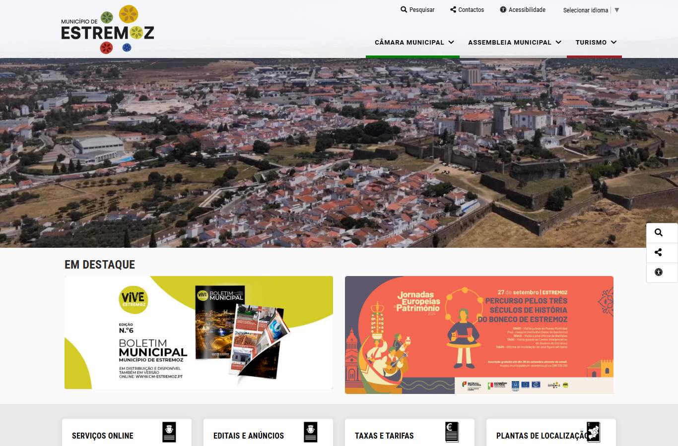 Página inicial de Estremoz no momento da medição
