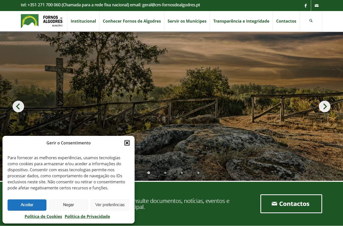 Página inicial de Fornos de Algodres no momento da medição