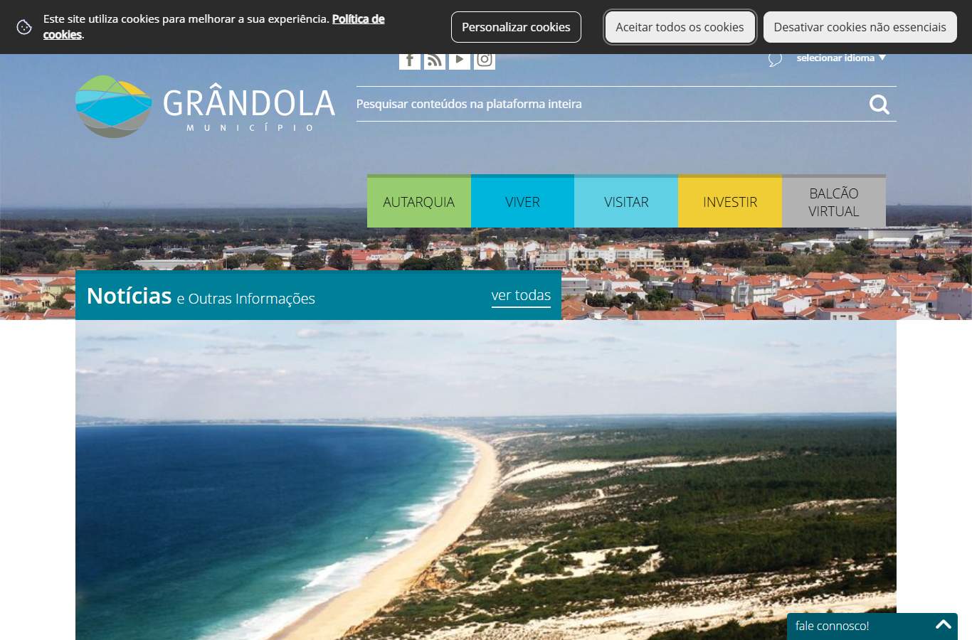 Página inicial de Grândola no momento da medição