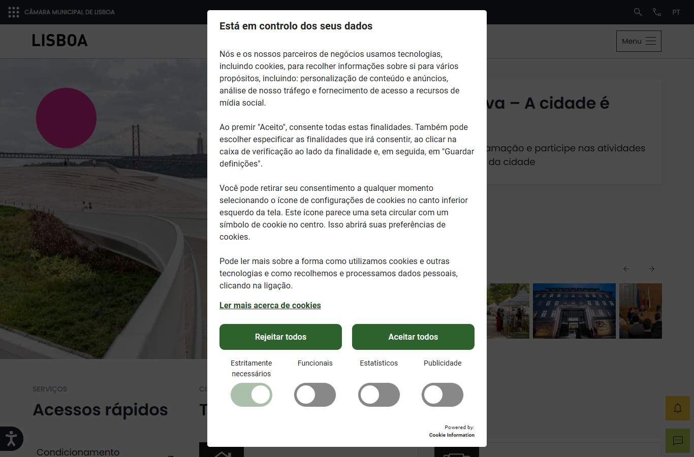 Página inicial de Lisboa no momento da medição