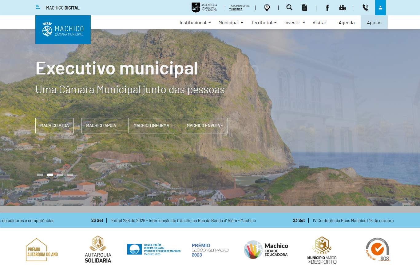 Página inicial de Machico no momento da medição