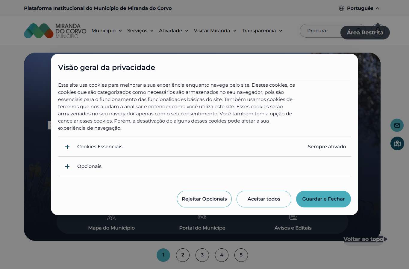 Página inicial de Miranda do Corvo no momento da medição