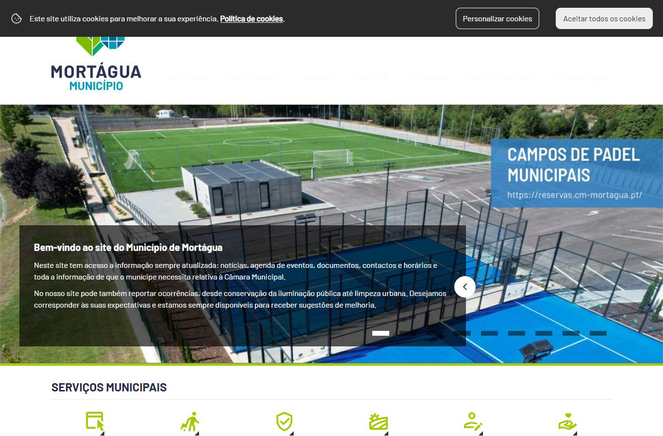 Página inicial de Mortágua no momento da medição