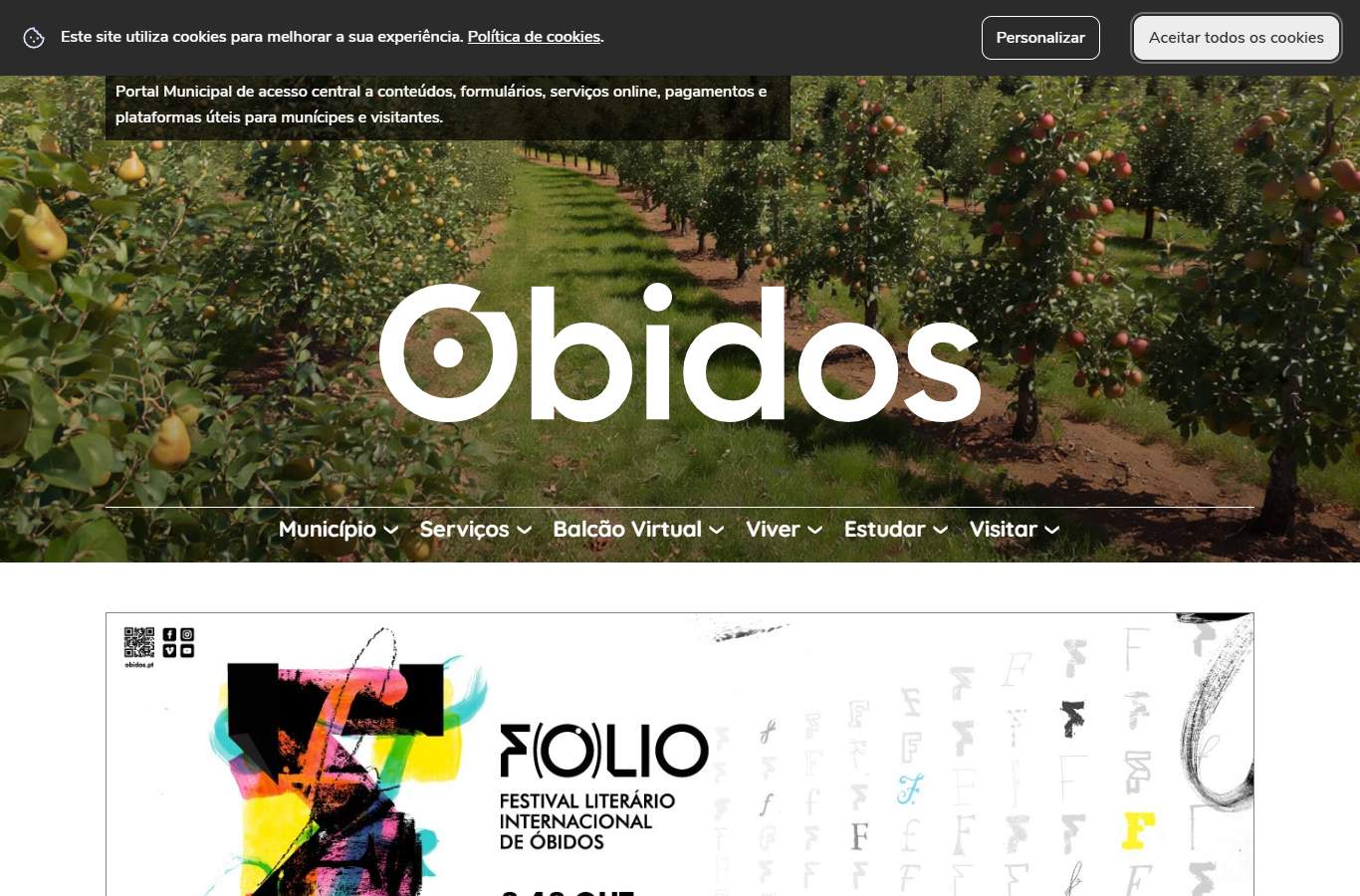 Página inicial de Óbidos no momento da medição