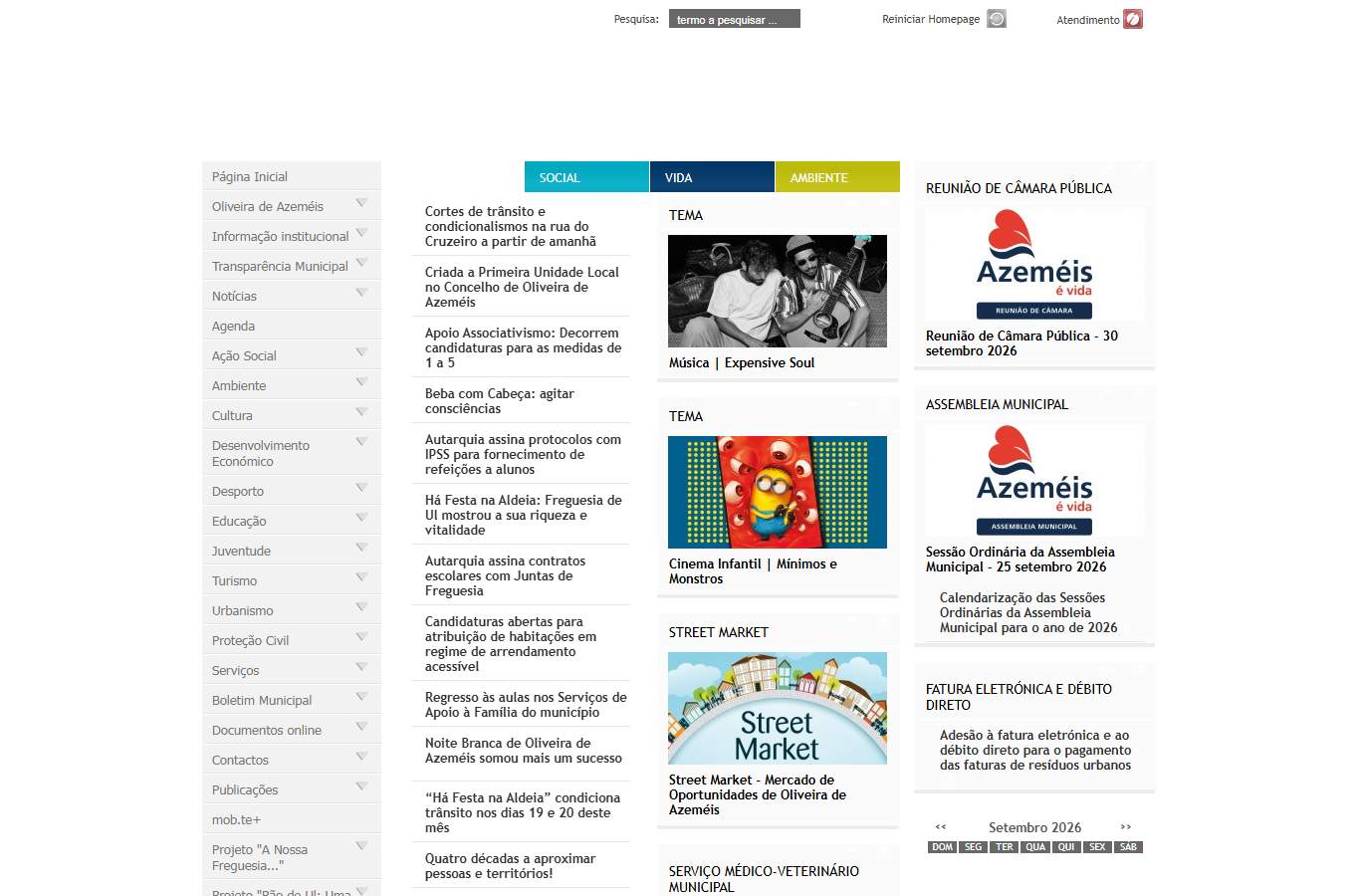 Página inicial de Oliveira de Azeméis no momento da medição