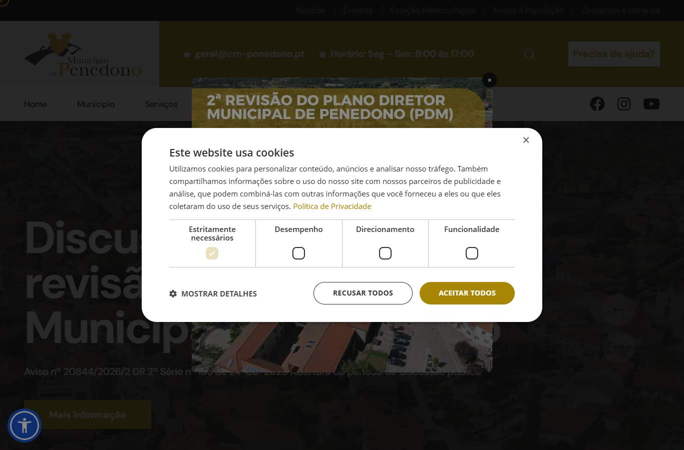 Página inicial de Penedono no momento da medição