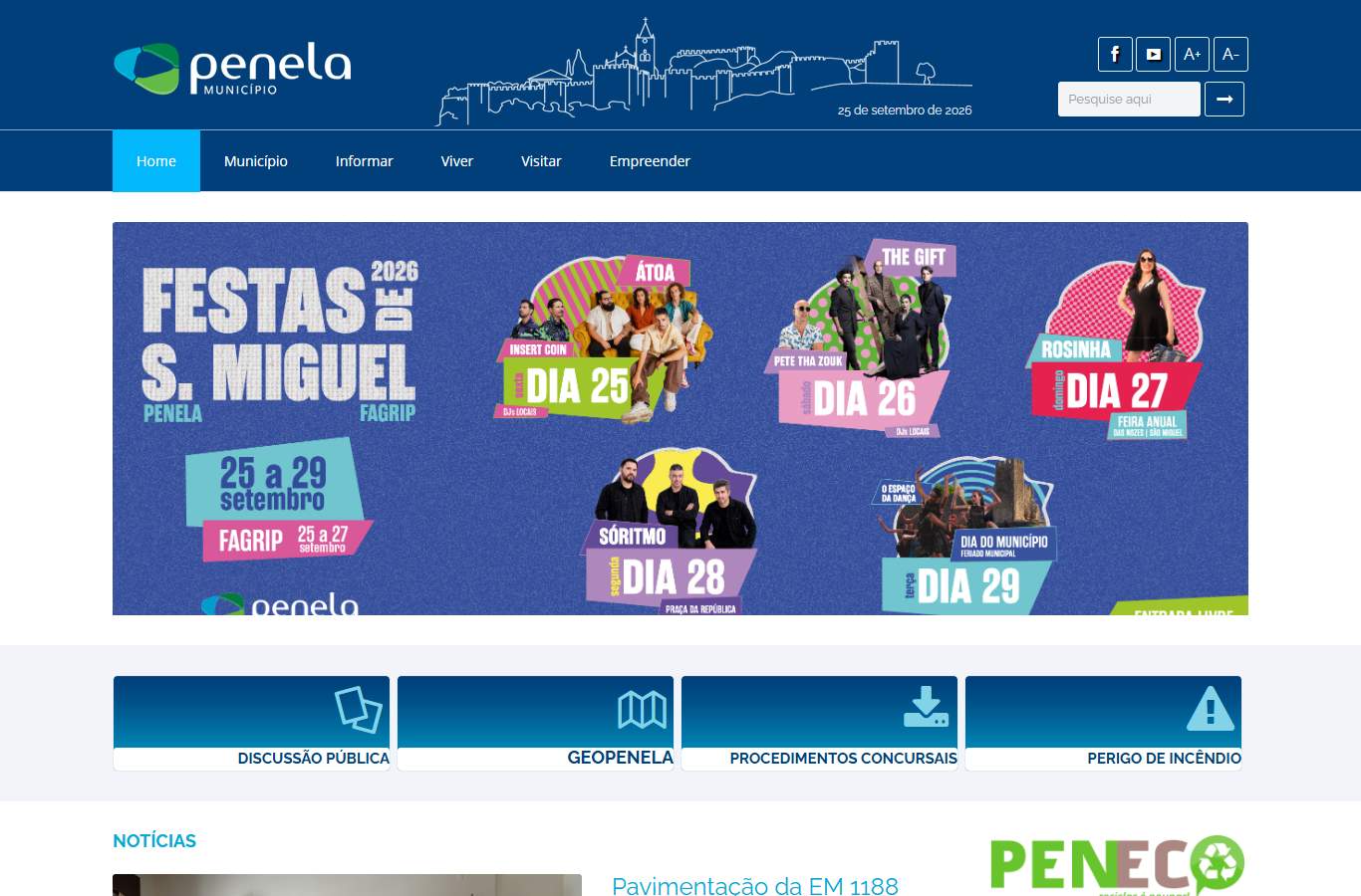 Página inicial de Penela no momento da medição