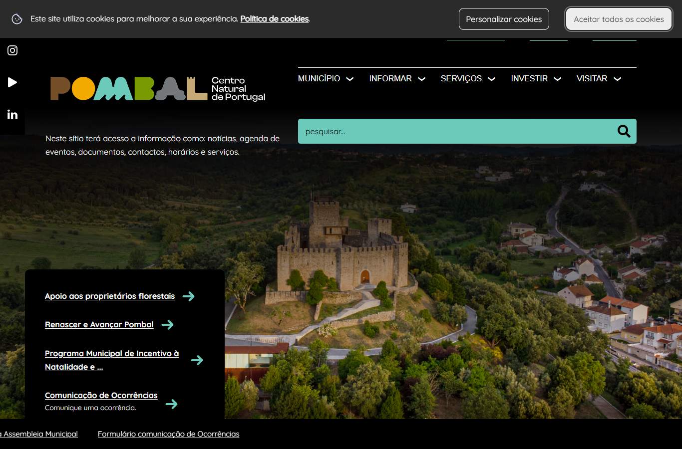 Página inicial de Pombal no momento da medição