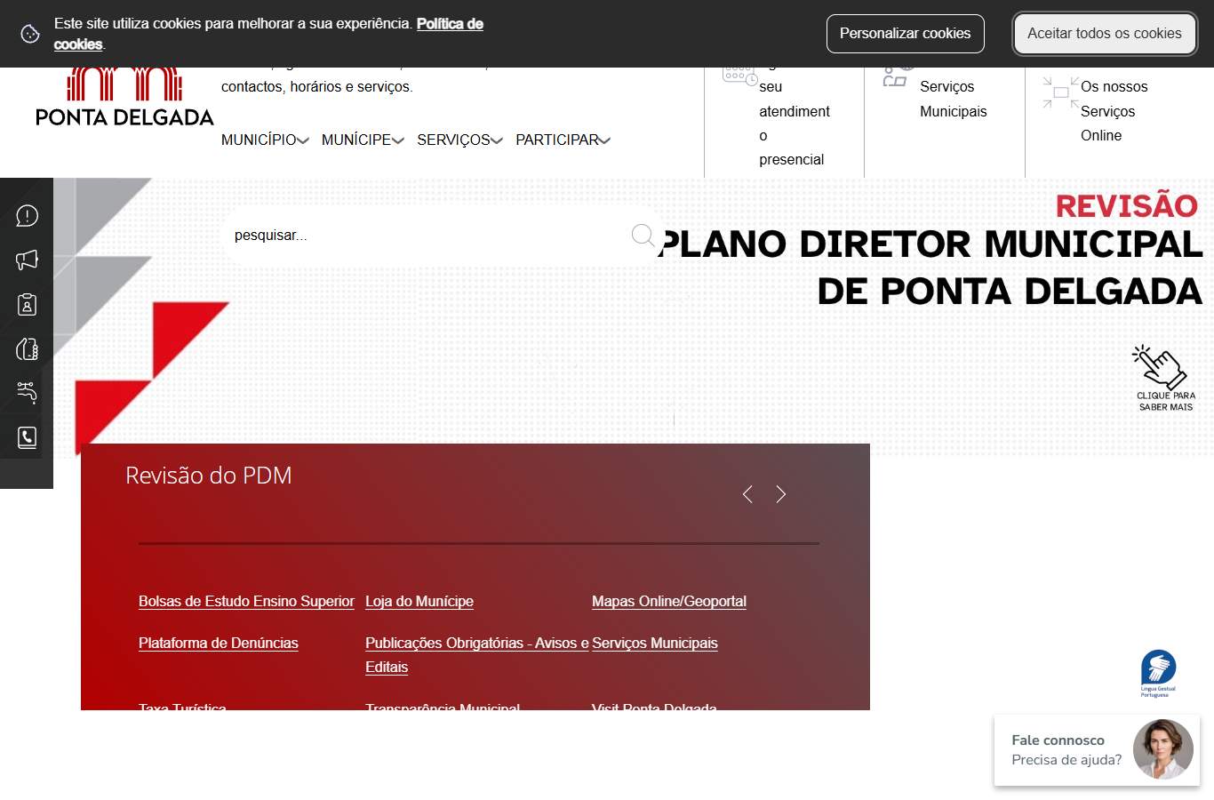 Página inicial de Ponta Delgada no momento da medição