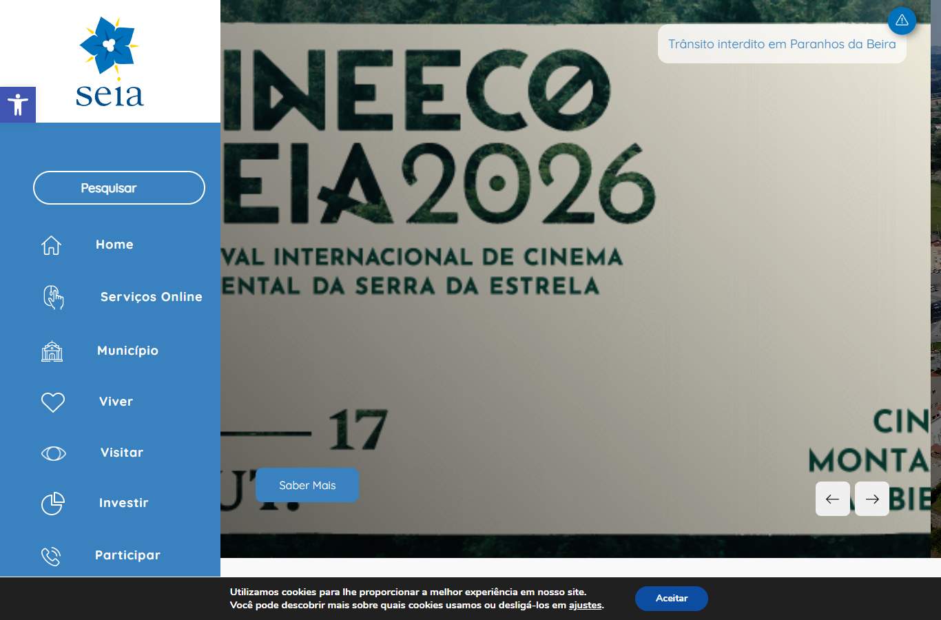 Página inicial de Seia no momento da medição