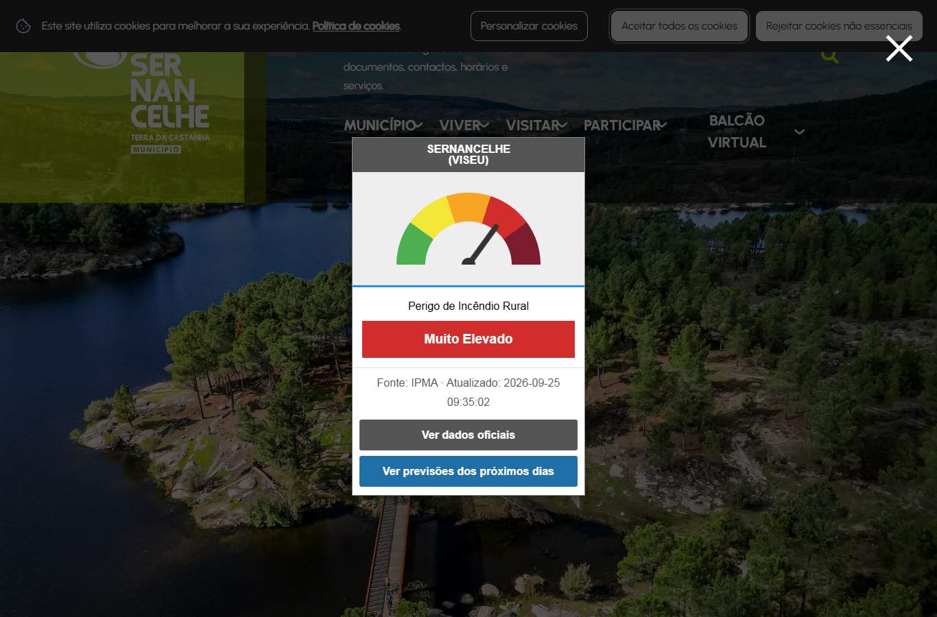 Página inicial de Sernancelhe no momento da medição