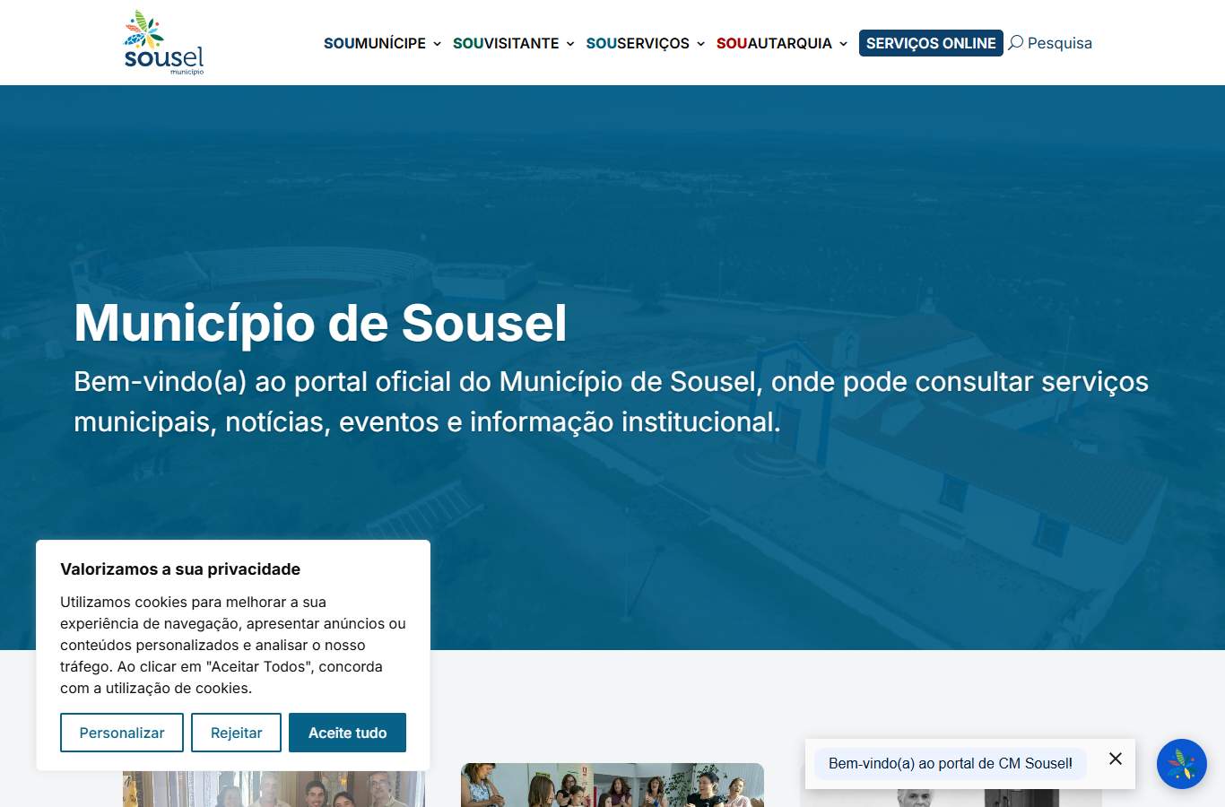 Página inicial de Sousel no momento da medição