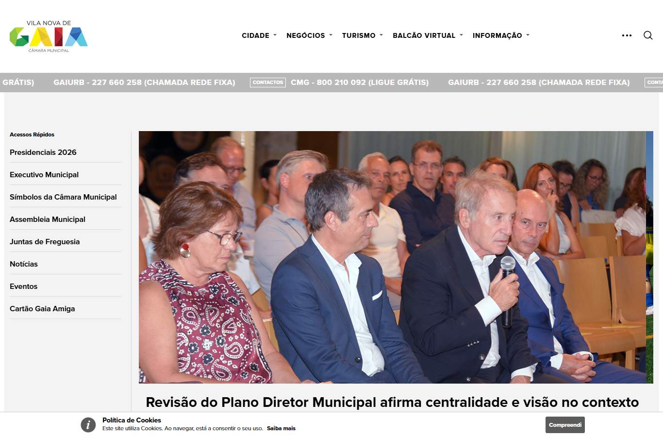 Página inicial de Vila Nova de Gaia no momento da medição