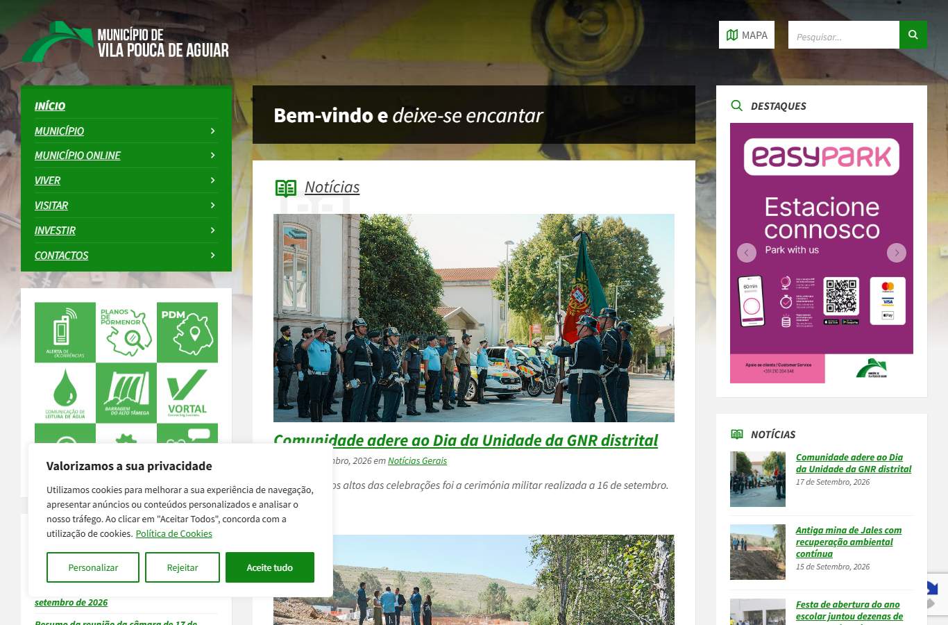 Página inicial de Vila Pouca de Aguiar no momento da medição