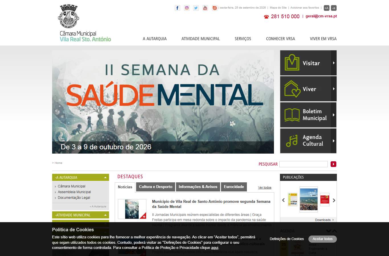 Página inicial de Vila Real de Santo António no momento da medição