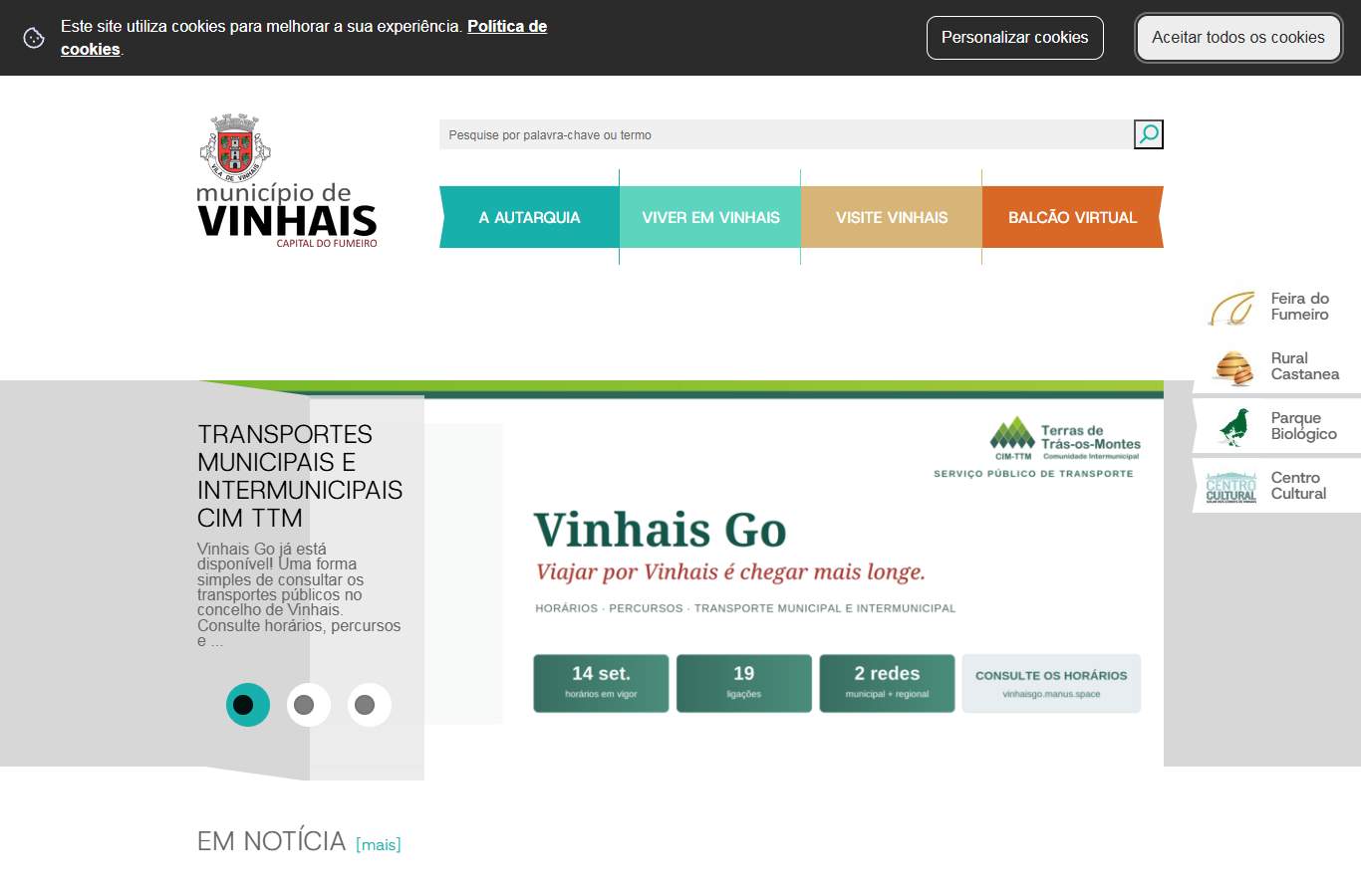 Página inicial de Vinhais no momento da medição