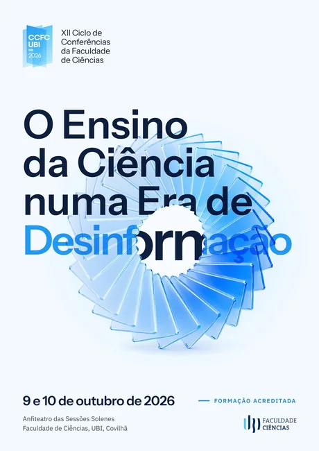 Cartaz do CCFC UBI 2026 com o tema O Ensino da Ciência numa Era de Desinformação