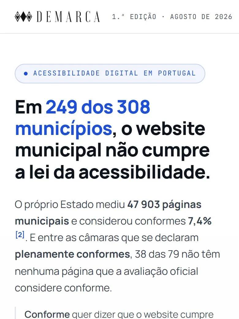 Início do estudo da DEMARCA sobre a acessibilidade dos sites dos 308 municípios portugueses