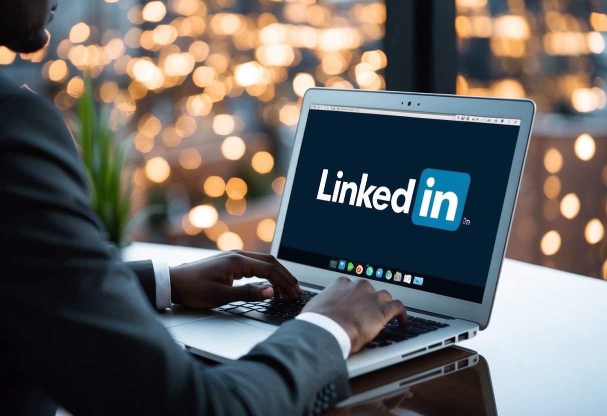 Uma pessoa a usar um portátil para gerir o seu perfil no LinkedIn