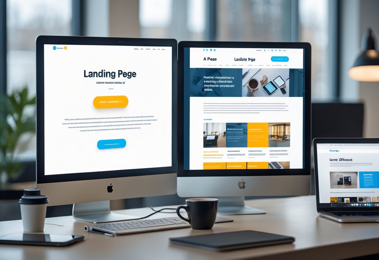 diferenças entre landing page e one page website