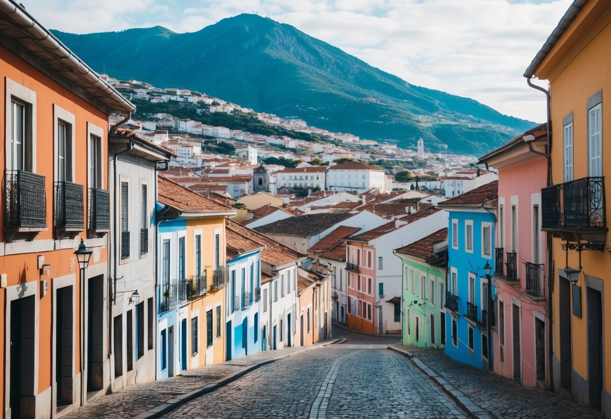 Uma vista pitoresca da histórica cidade da Covilhã, com as suas encantadoras ruas de calçada, edifícios coloridos e deslumbrante pano de fundo montanhoso.