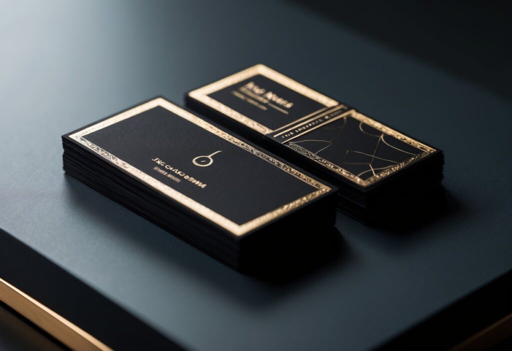 cartões de visita preto e dourados