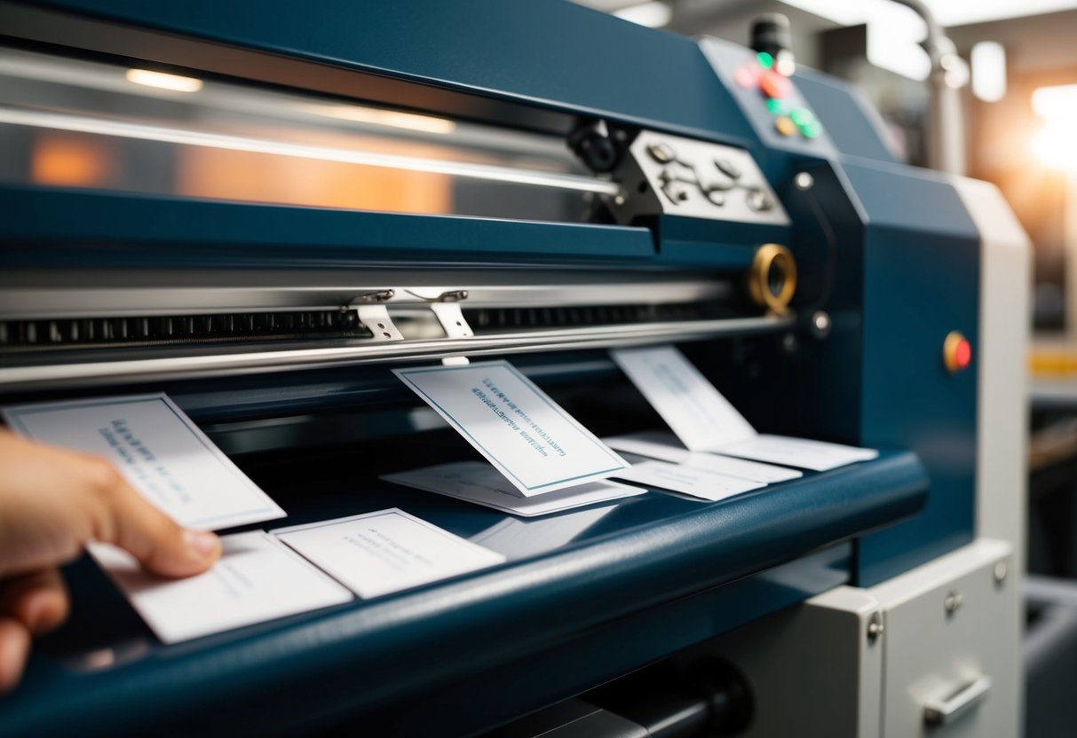 Uma impressora moderna a produzir eficientemente cartões de visita
