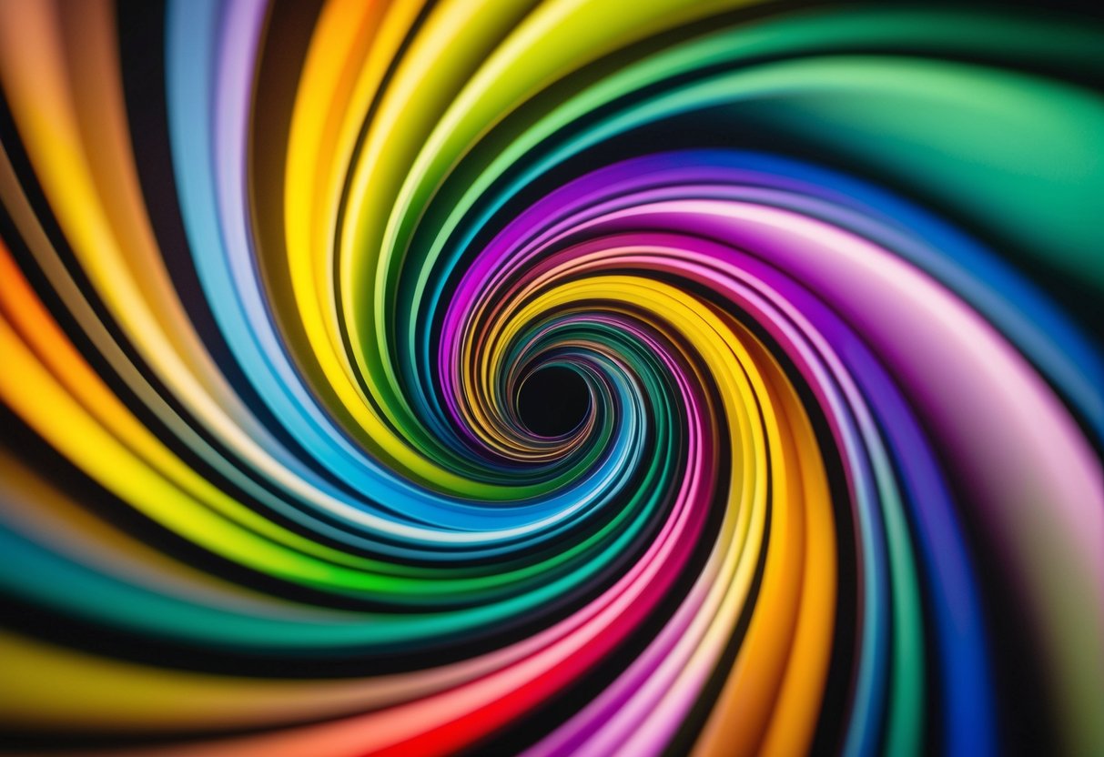 Uma palete vibrante de cores a rodopiar juntas, formando um logótipo único e cativante.