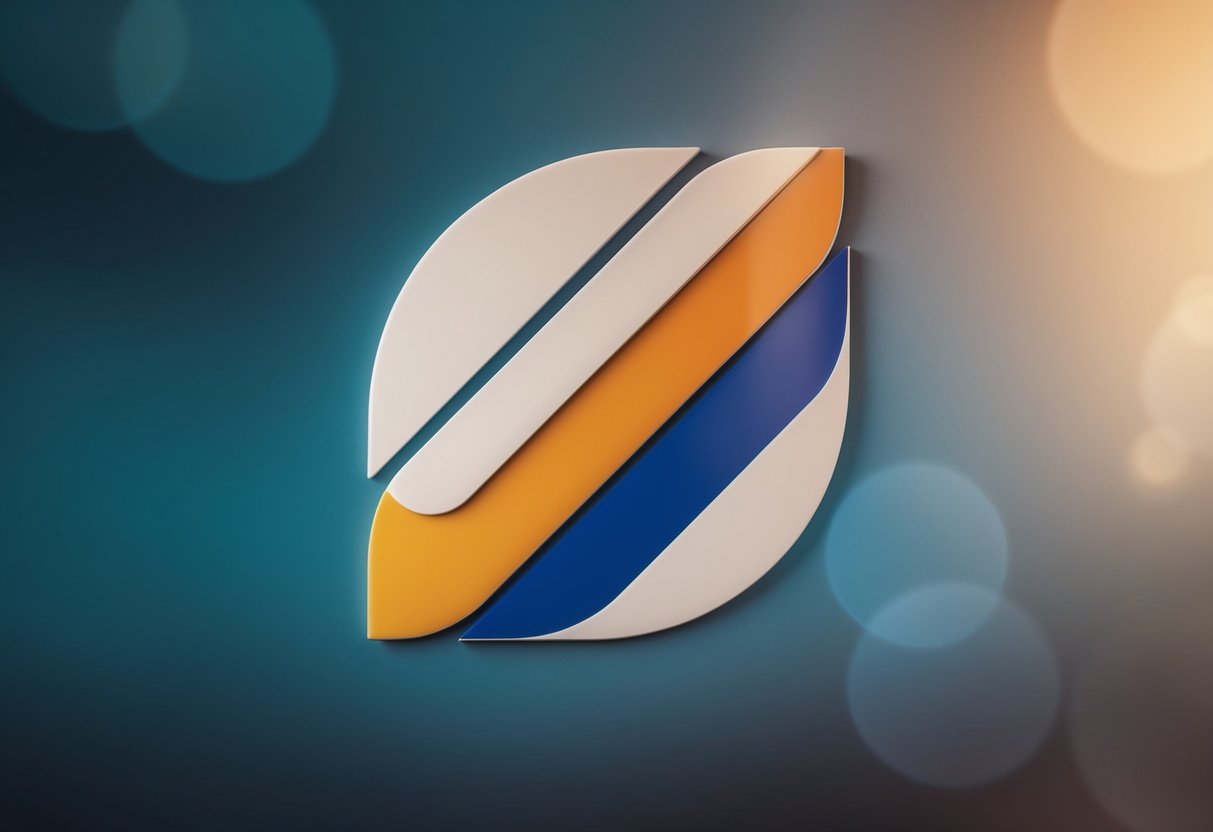 Uma forma elegante e abstrata com linhas limpas e cores ousadas, representando um logótipo moderno.