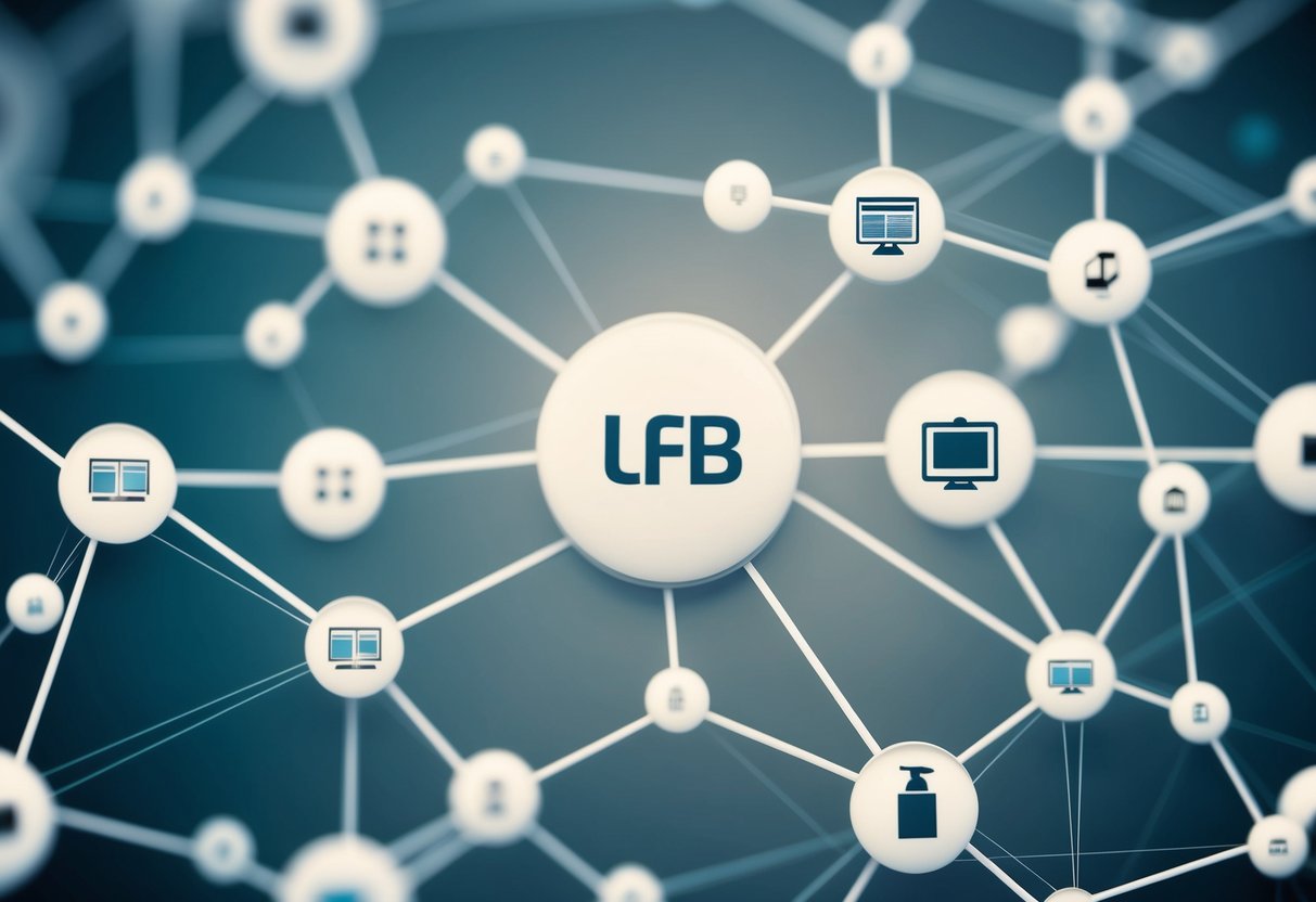 Uma rede de nós interligados com linhas que representam comunicação e colaboração