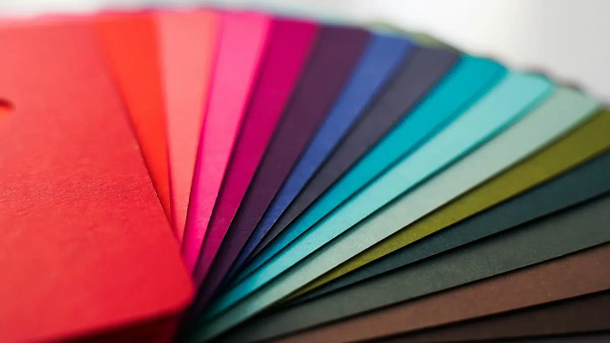 Panfletos: Tamanhos, Papel, Preços e Como Criar (Guia 2026) 6 Amostras de papel de várias cores e gramagens em leque